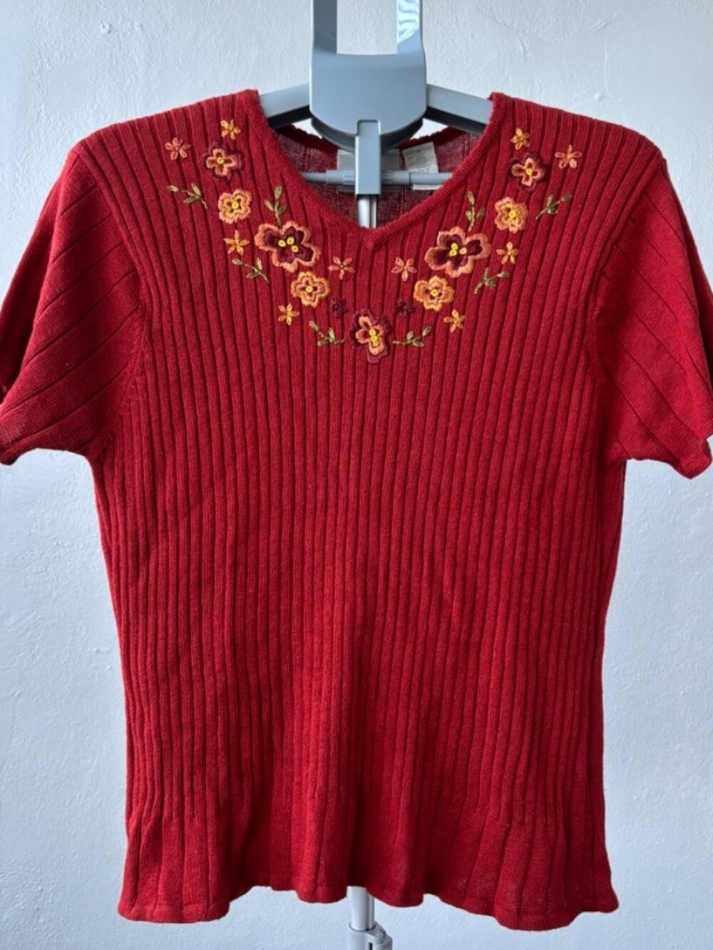 Vintage 90s Liz Claiborne Ribbed Knit Floral Sweater Top M Cottagecore Grandma
